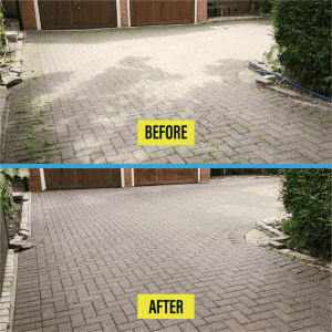 Driveway before and after professional cleaning